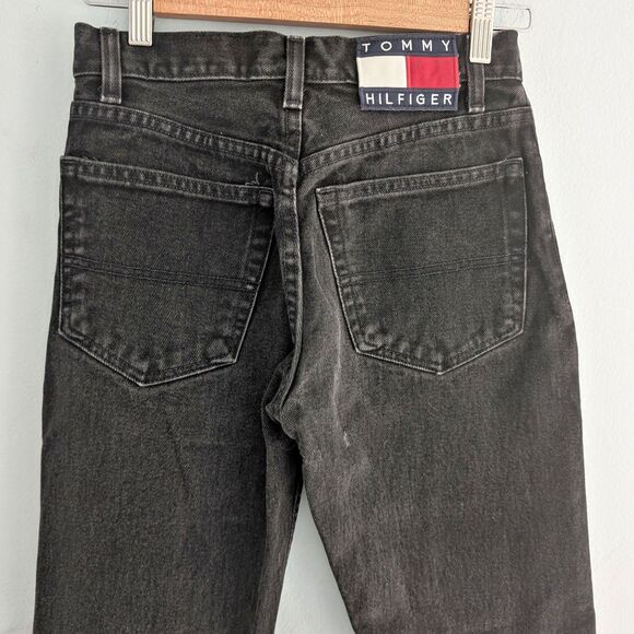 Vintage 90s Y2K Tommy Hilfiger Jeans Black Denim Cropped Distressed JRS Size 1 - Picture 2 of 10